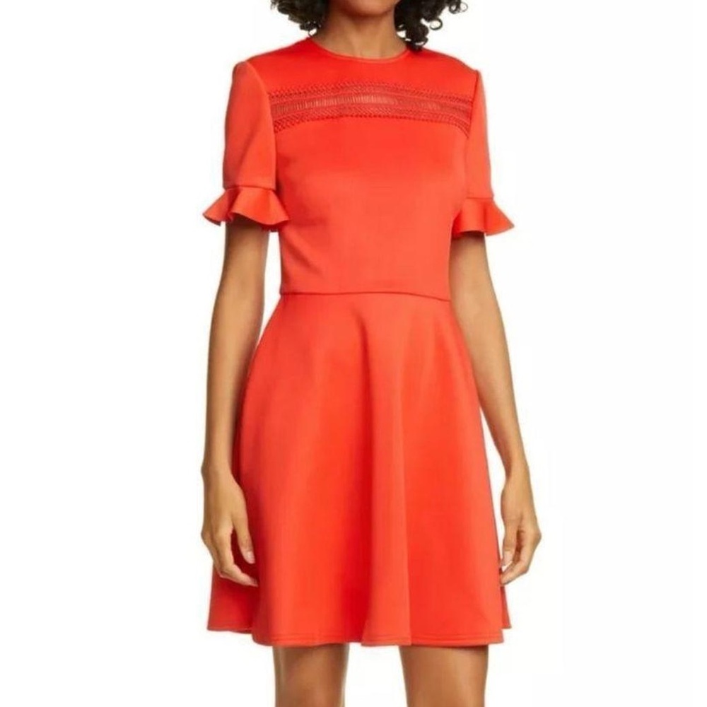 New Ted Baker Calizee Lace Insert Skater Dress Red Size 2